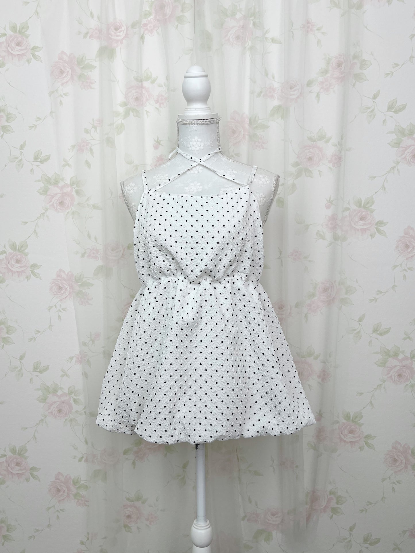 Polka Dot Balloon Camisole Halter Neck Top