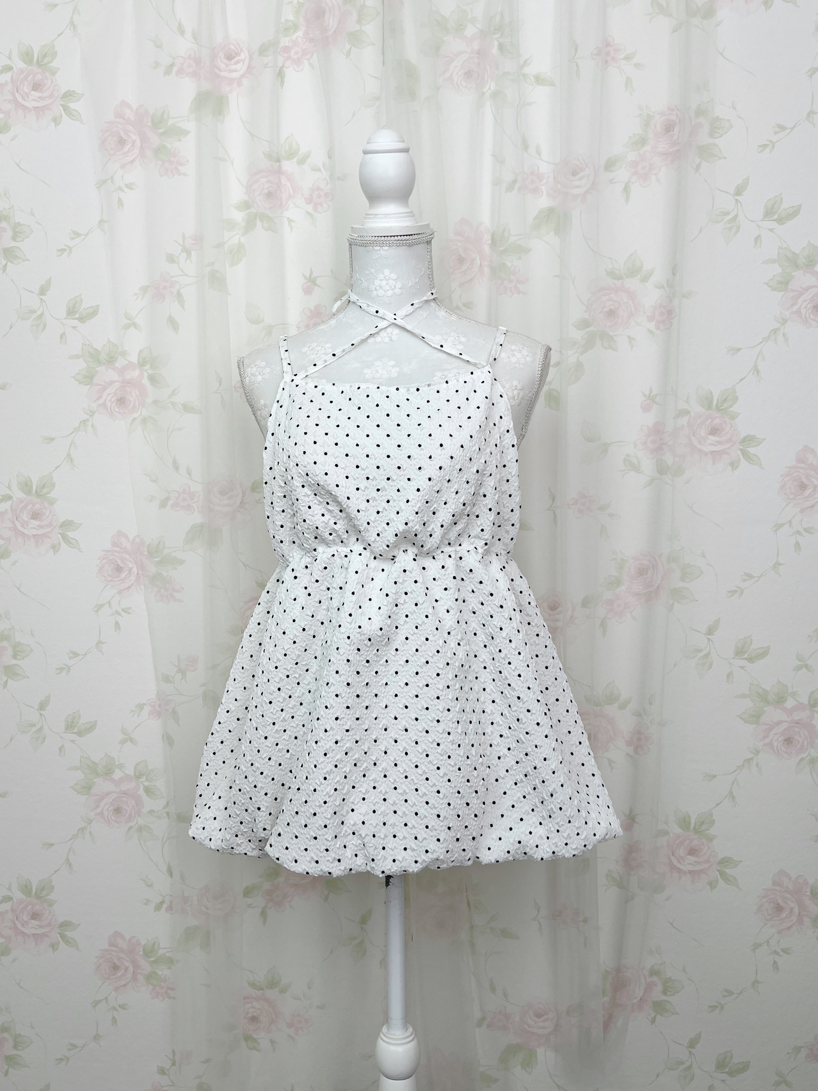 Polka Dot Balloon Camisole Halter Neck Top