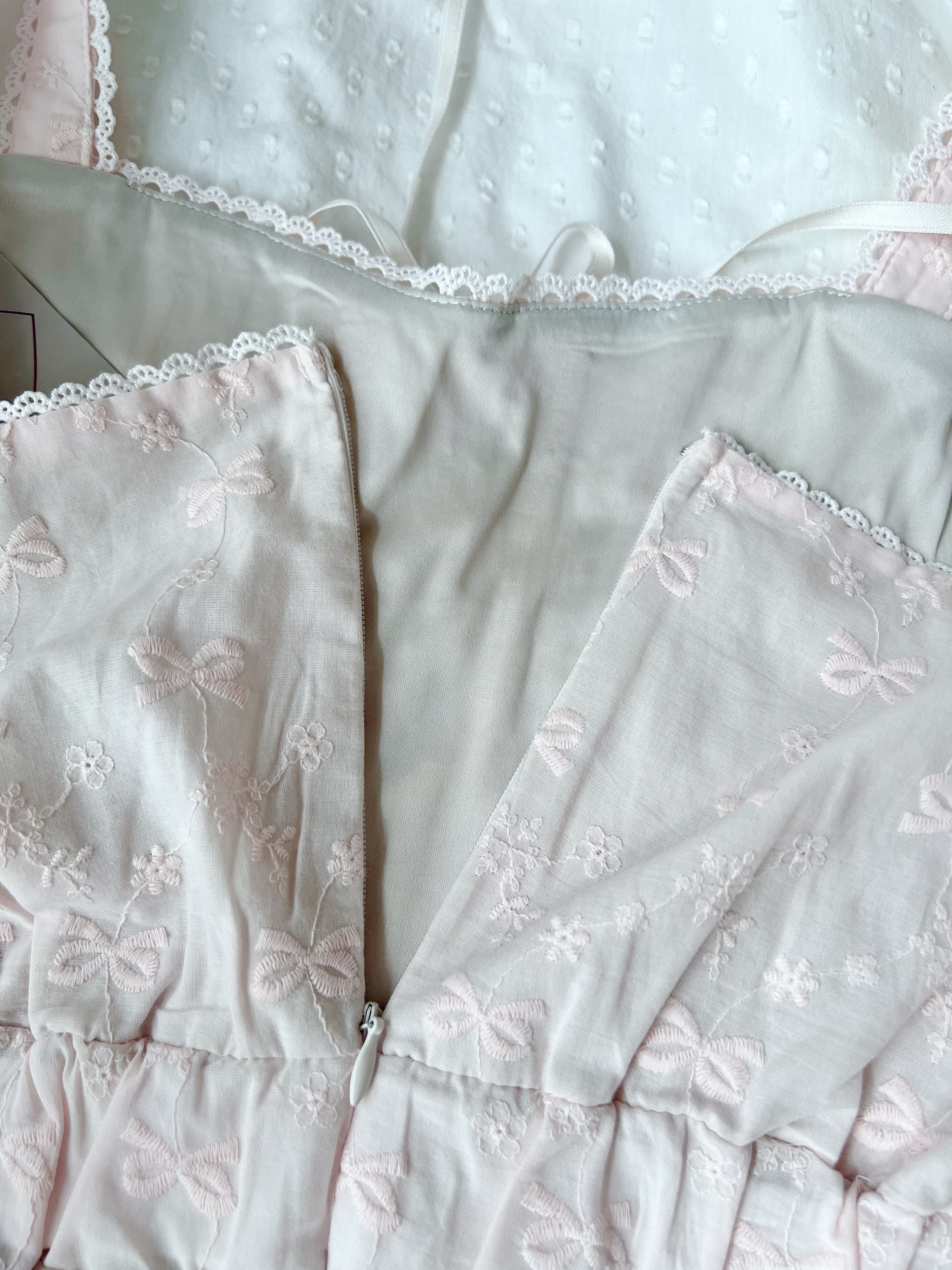 evelyn Ribbon Patterned Cotton Dress (Pink)