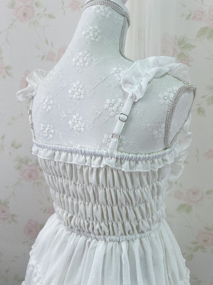 GRL Frilled Strap Tiered Dress (White)