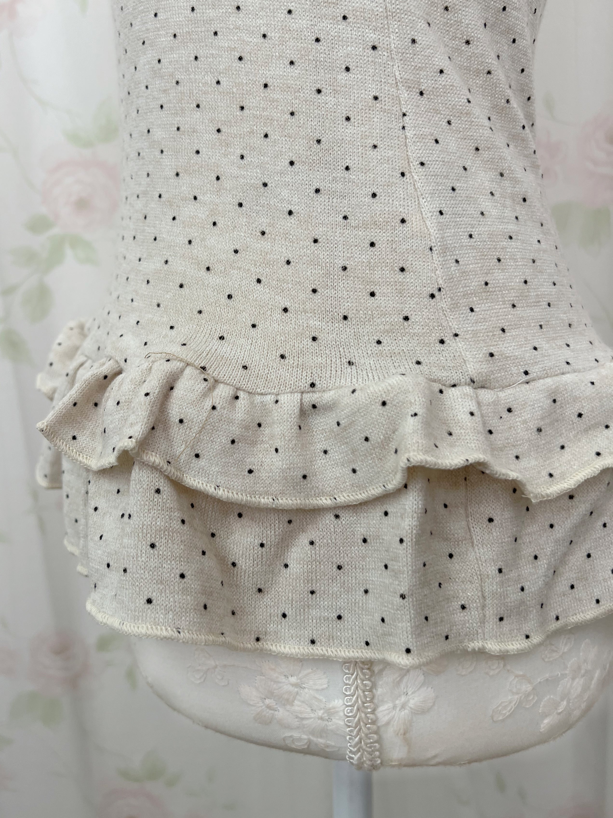 Polka Dot Cardigan Camisole Set (Beige)