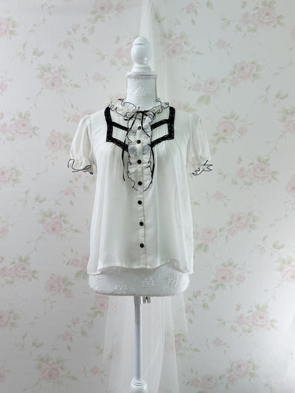 L’EST ROSE Classical Chiffon Blouse (Black X White)