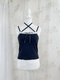 Cotton Lace Cross Neck Camisole (Black)