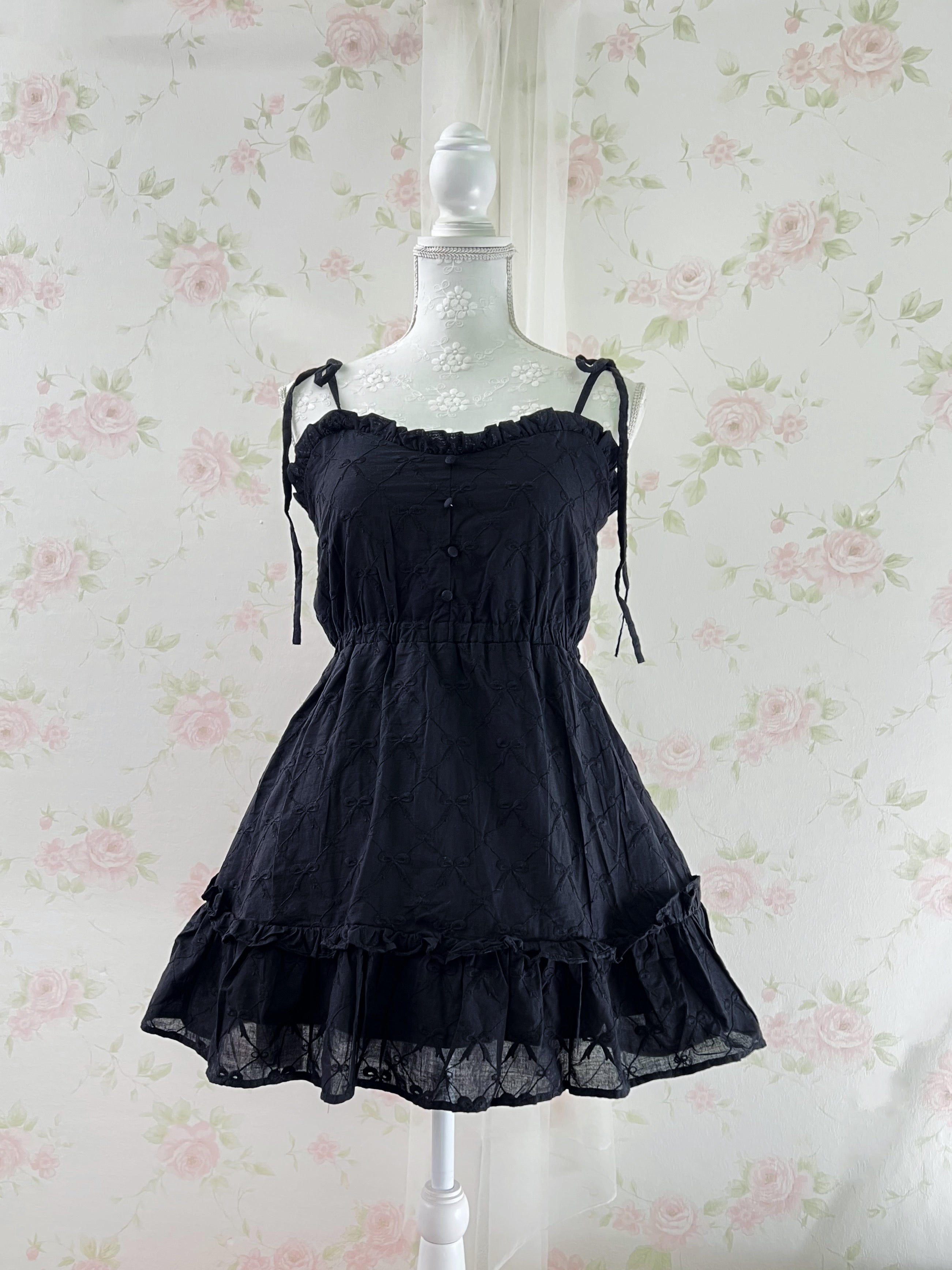 apres jour Ribbon Pattered Cotton Dress (Black)