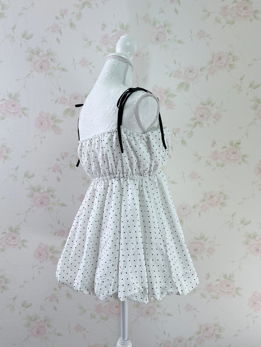 Polka Dot Balloon Tunic Top  (White)