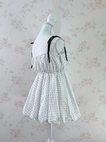 GRL Polka Dot Balloon Tunic Top  (White)