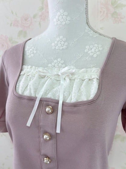 GRL Milkmaid Pearl Button Top (Pink)