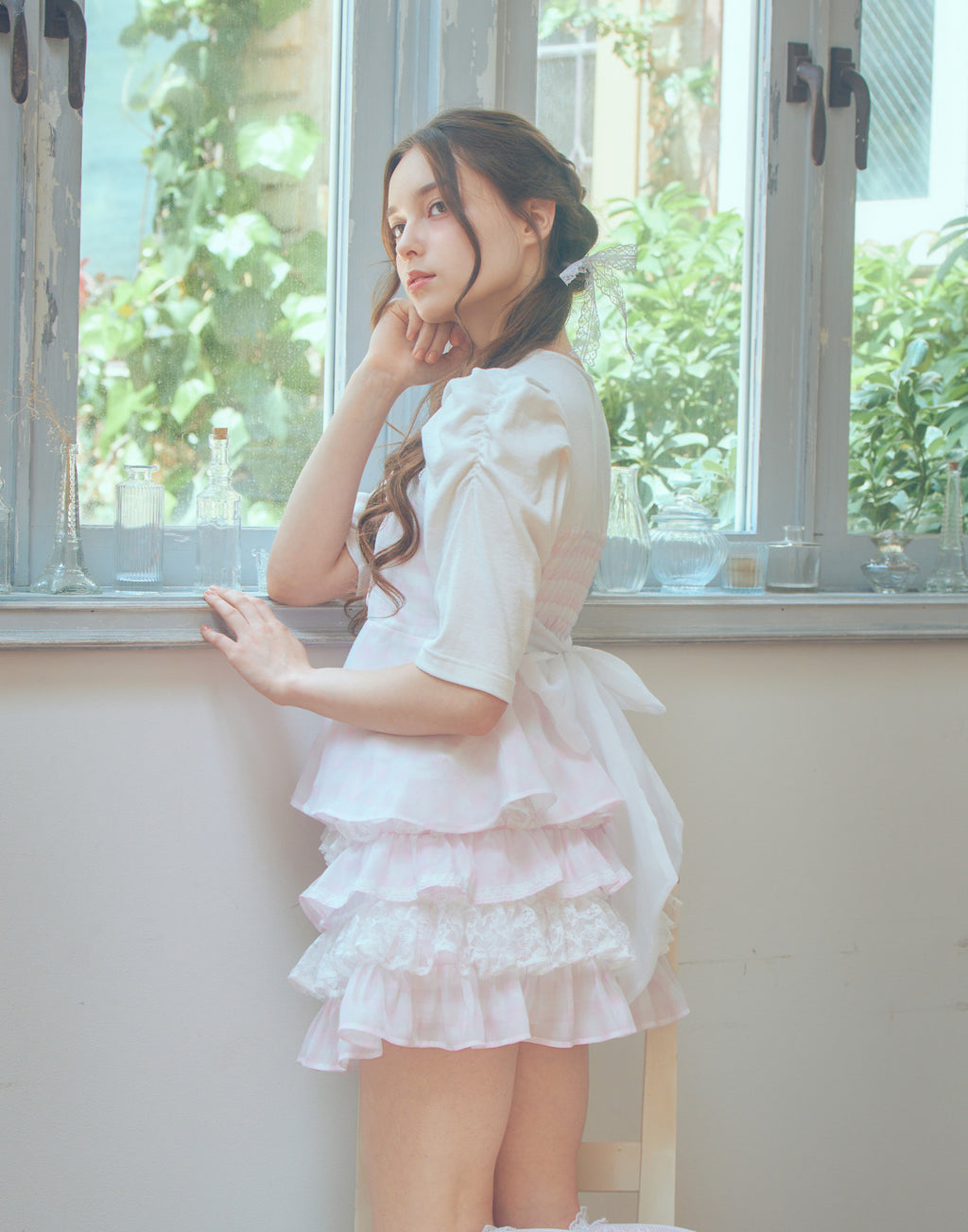 (Pre-order) mellfy memory Milky gingham tutu skirt pants