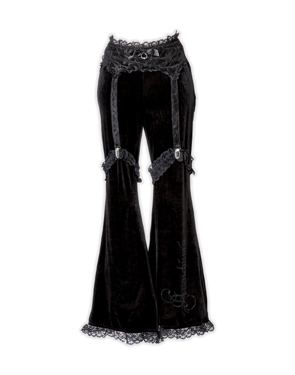 AVENCHUMU Rhinestone logo garter velor flare pants