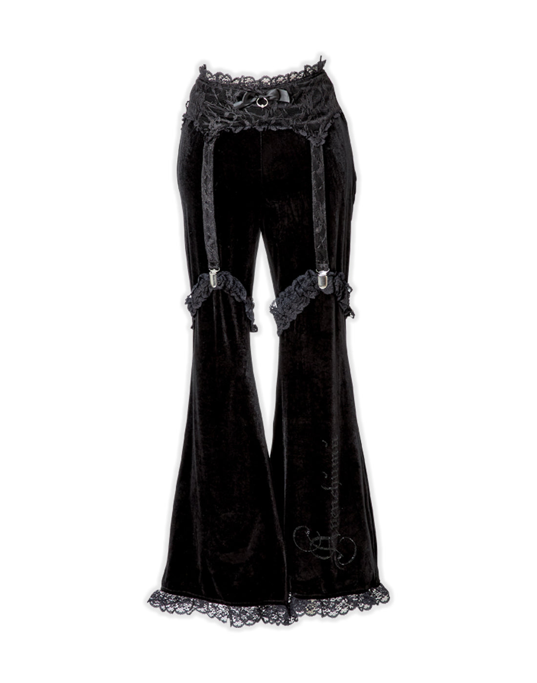 AVENCHUMU Rhinestone logo garter velor flare pants