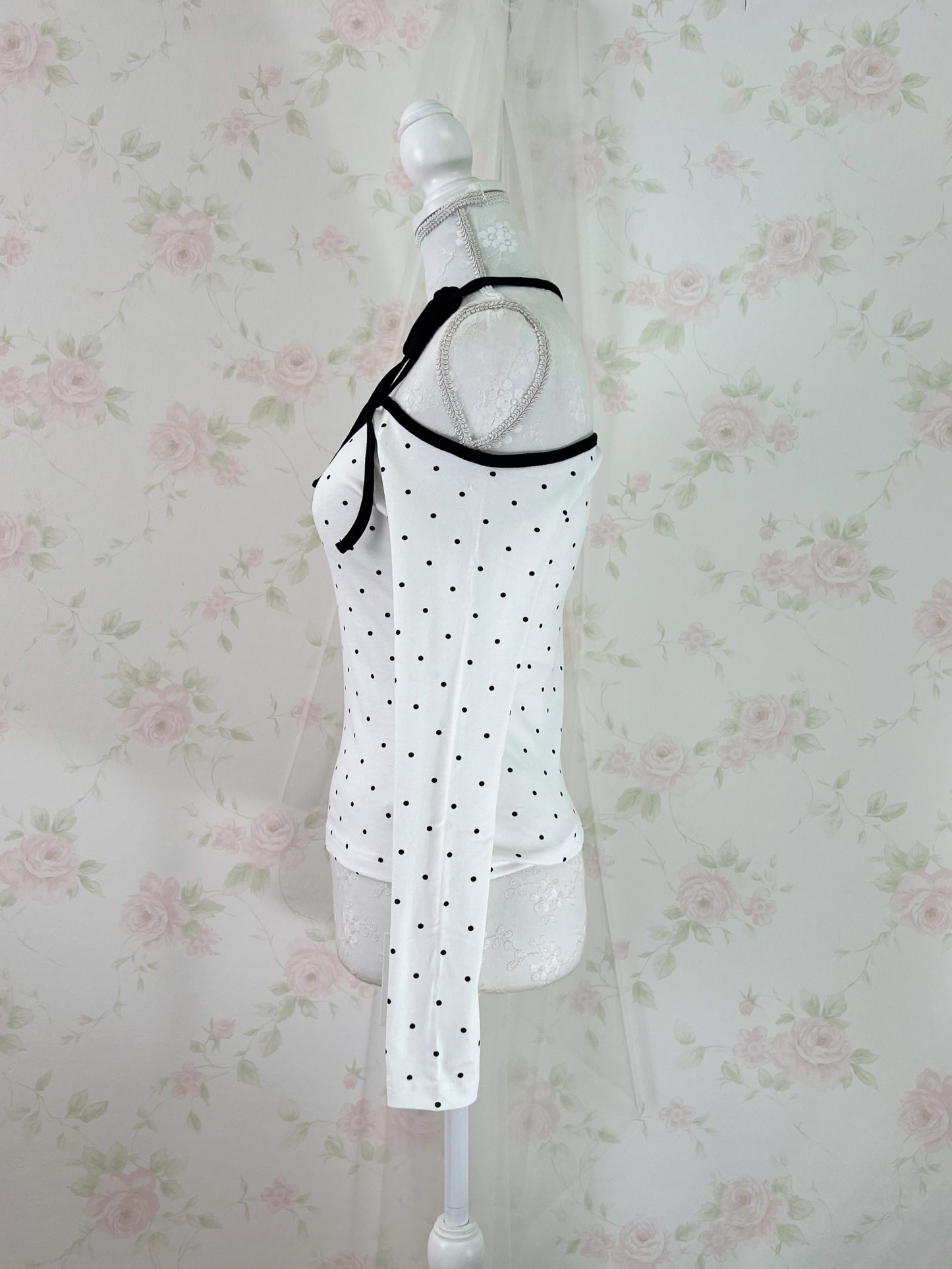 One Shoulder Polka Dot Top (White)