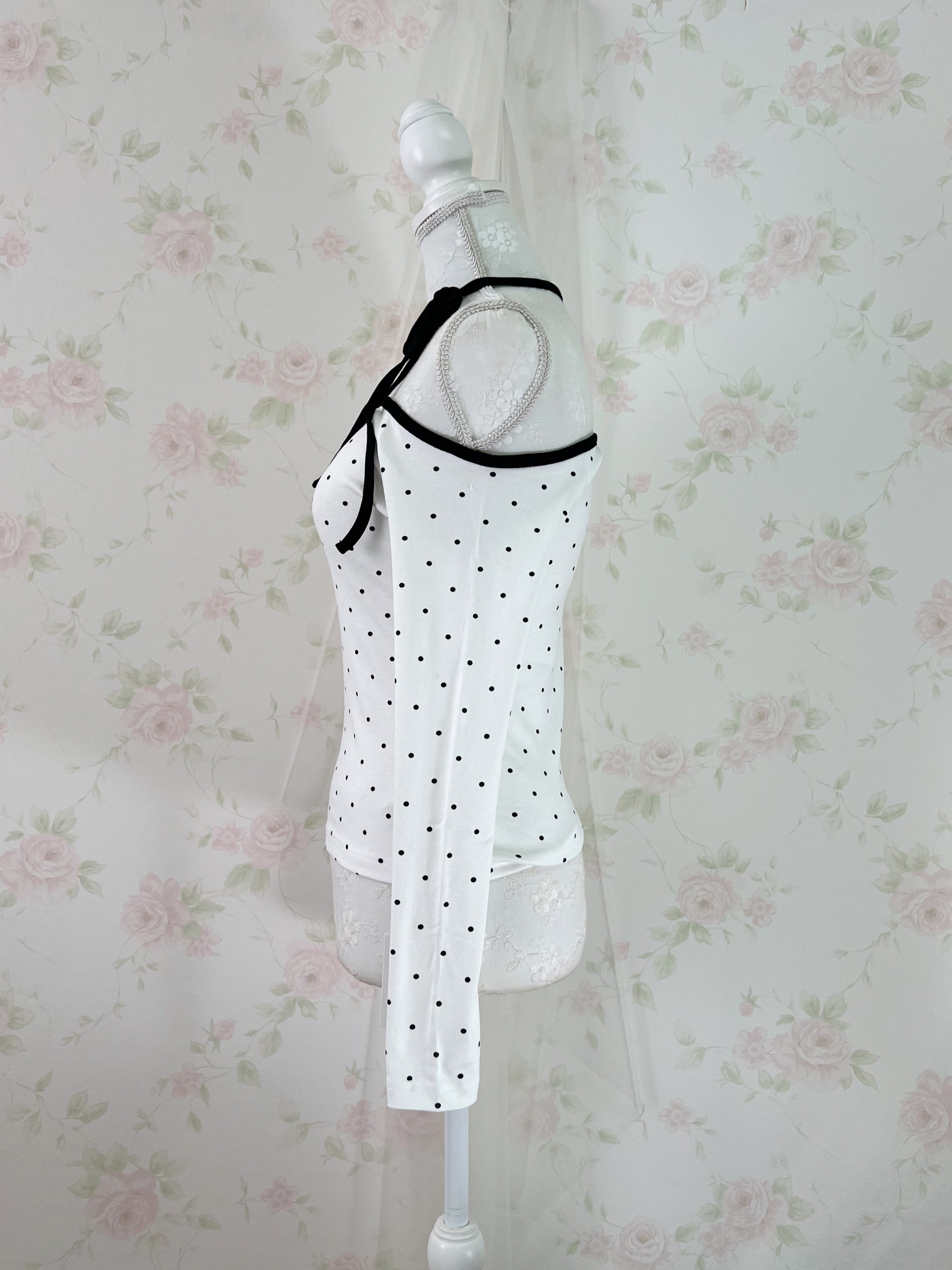 One Shoulder Polka Dot Top (White)