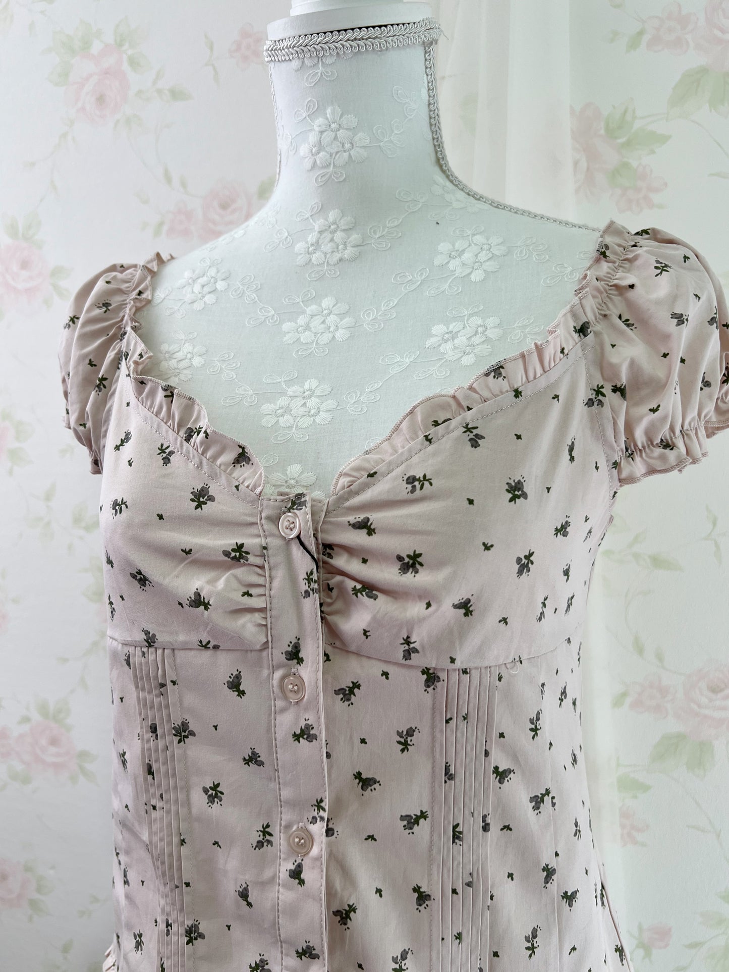GRL Petite Floral Puff Sleeved Cotton Blouse (Pink)