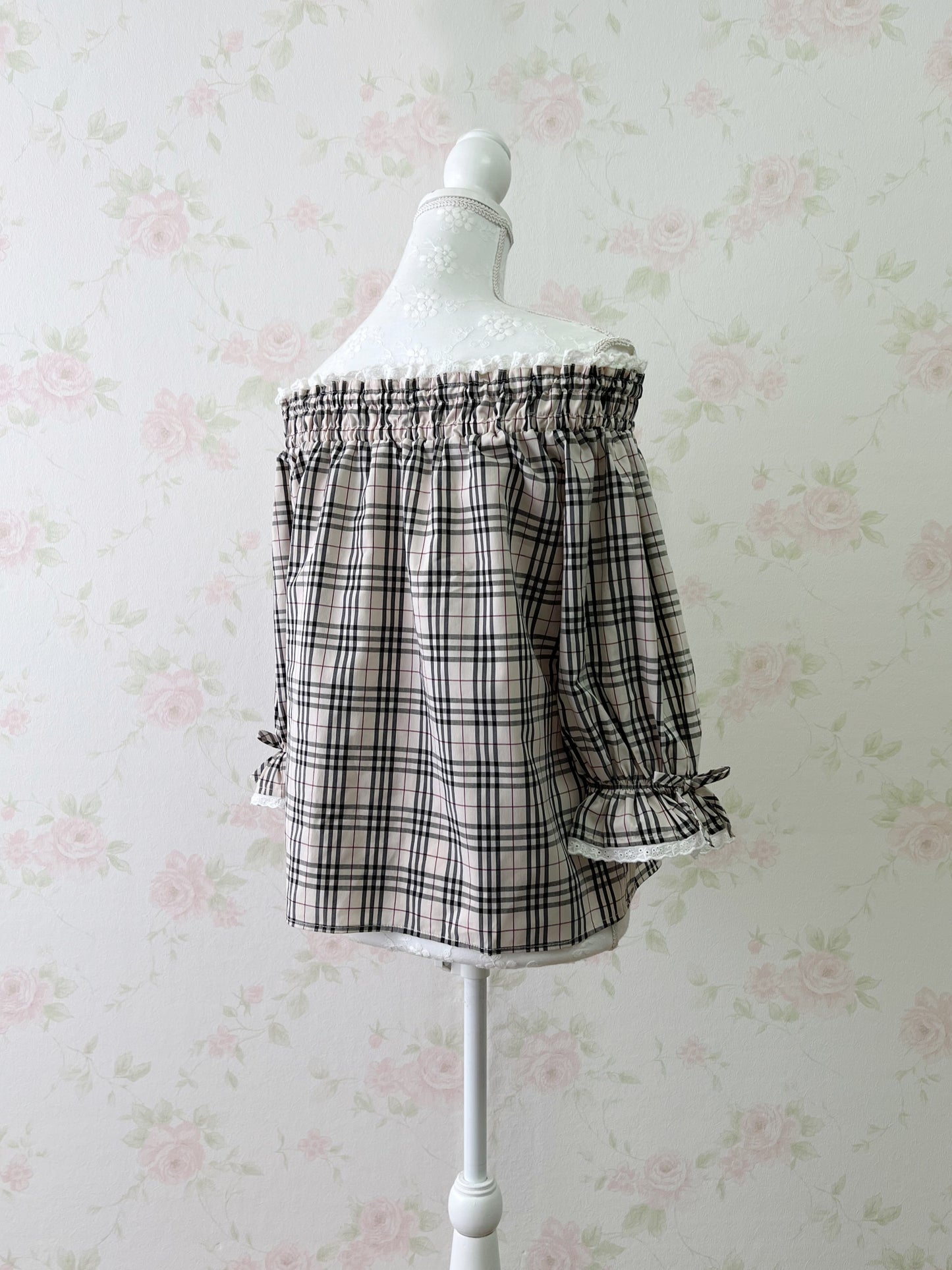 Honey Cinnamon Off Shoulder Checked Top
