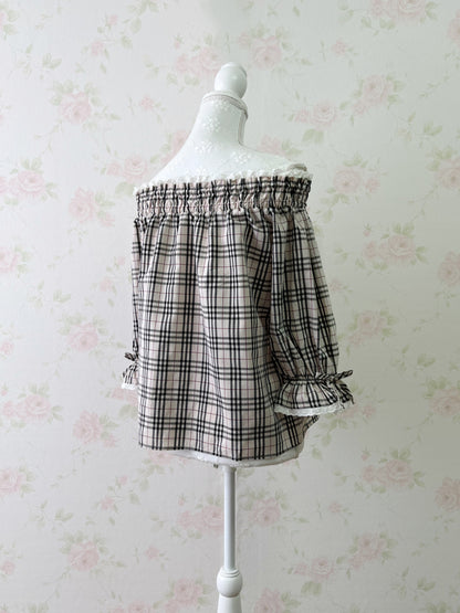 Honey Cinnamon Off Shoulder Checked Top