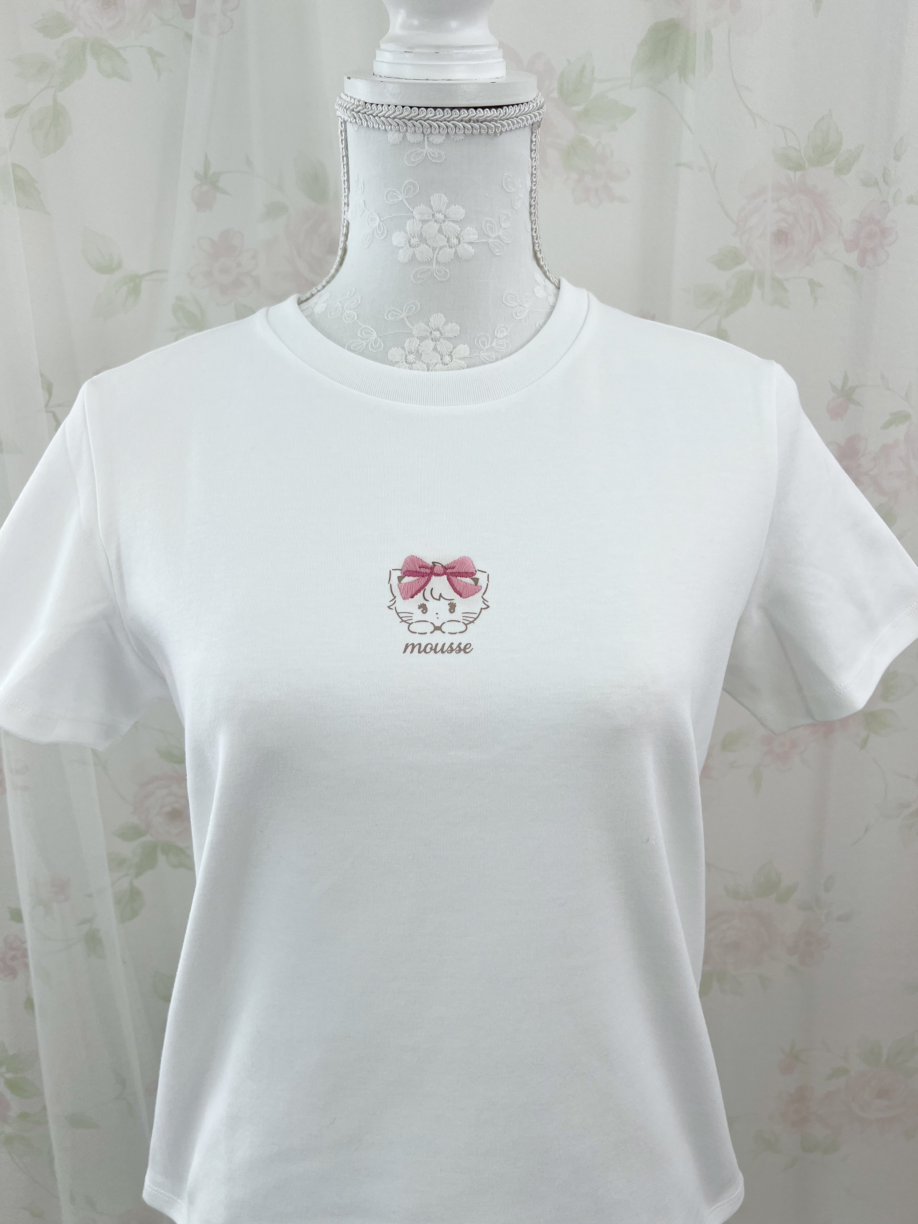 mikko Lil ala mode Embroidery Bow T-Shirt (White)