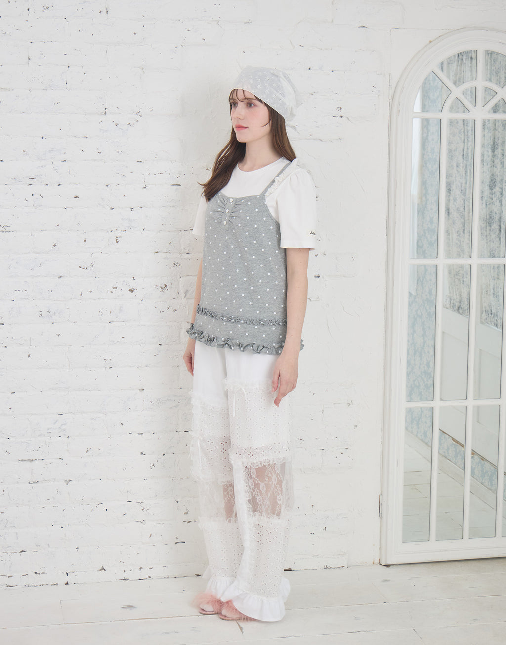 Lolime patchwork lace frill pants