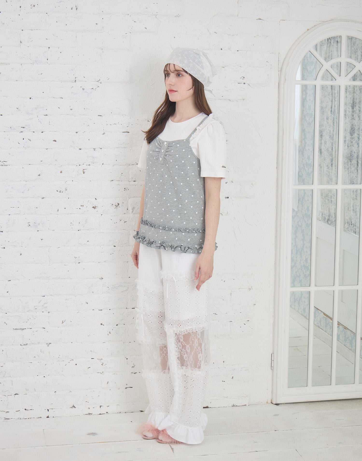 Lolime patchwork lace frill pants