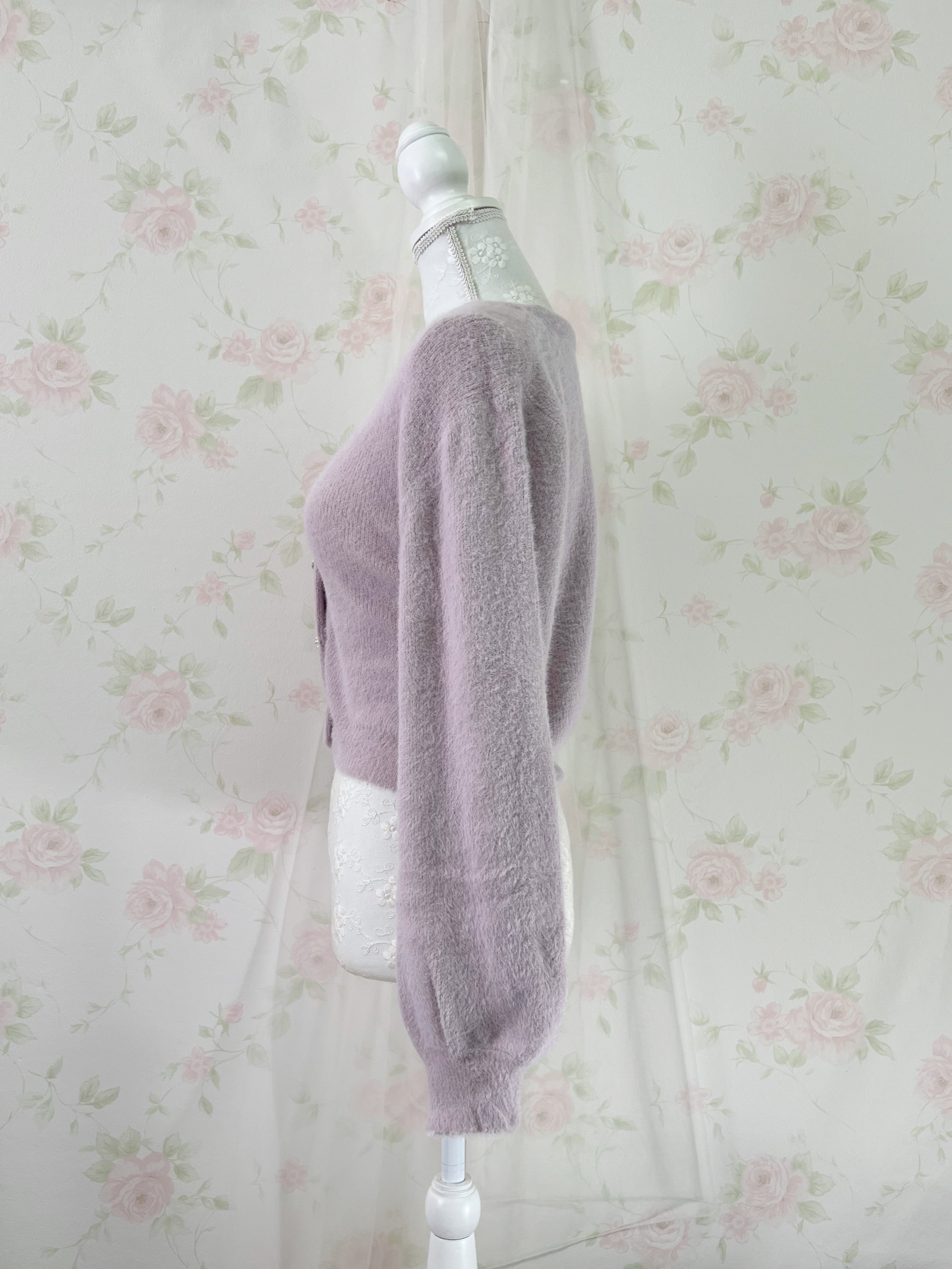 Pearl Button Shaggy Cardigan (Purple)