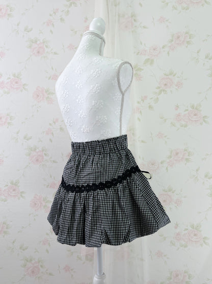 Clear Gingham Checked Cotton Balloon Skirt