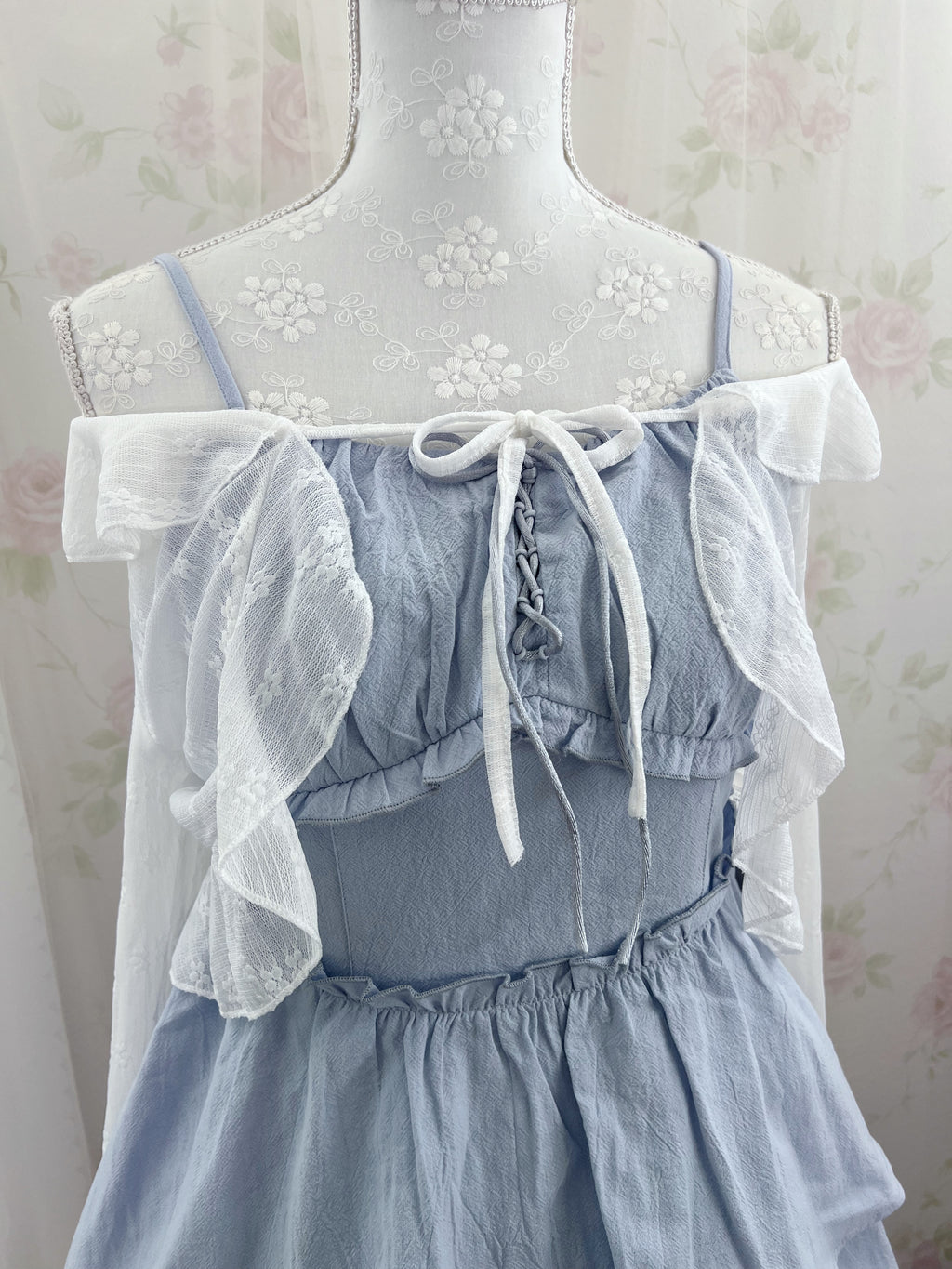 Layered Camisole Summer Cotton Dress (Blue)