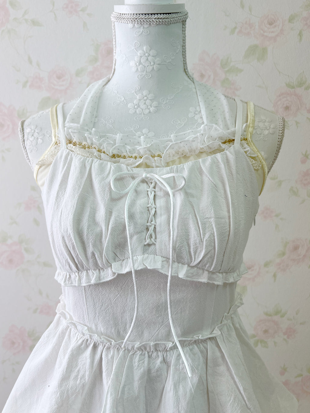 Layered Camisole Summer Cotton Dress (White)