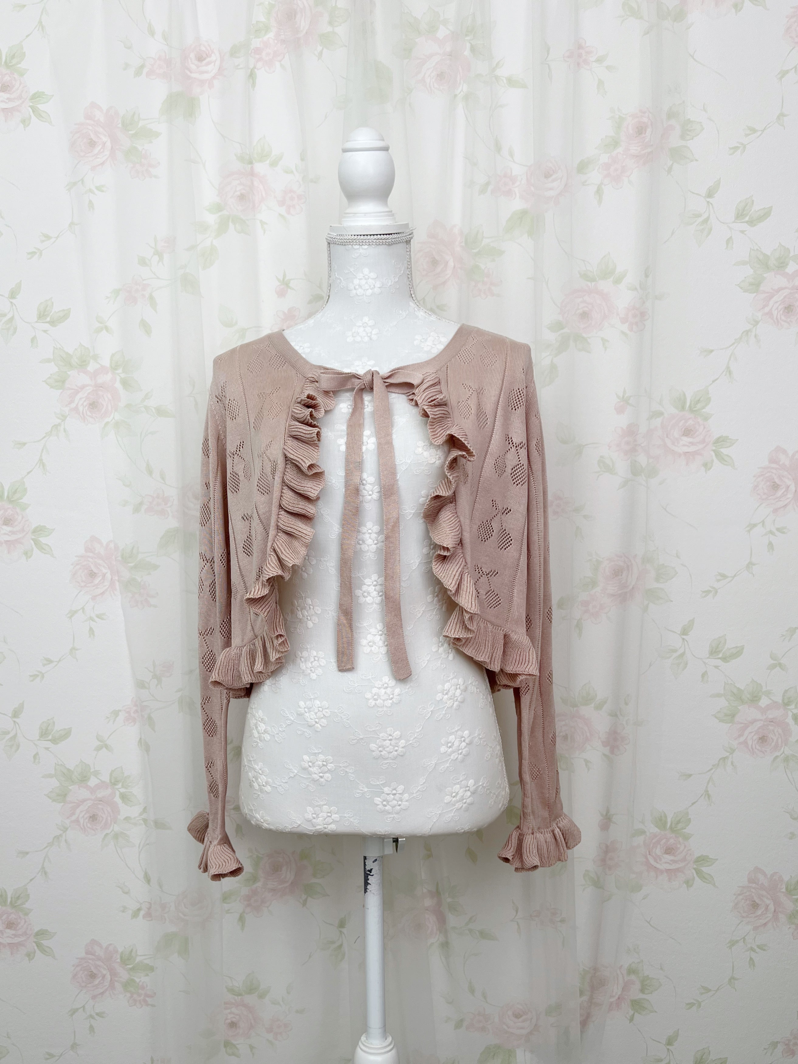 Cherry Ruffled Cardigan (Pink Milktea)