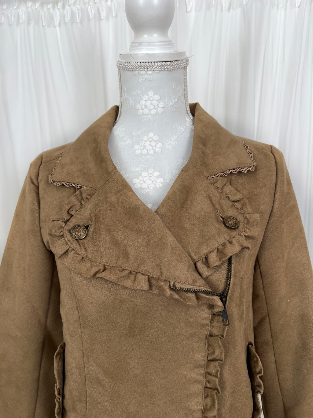 axes femme Suede Back Frilled Jacket