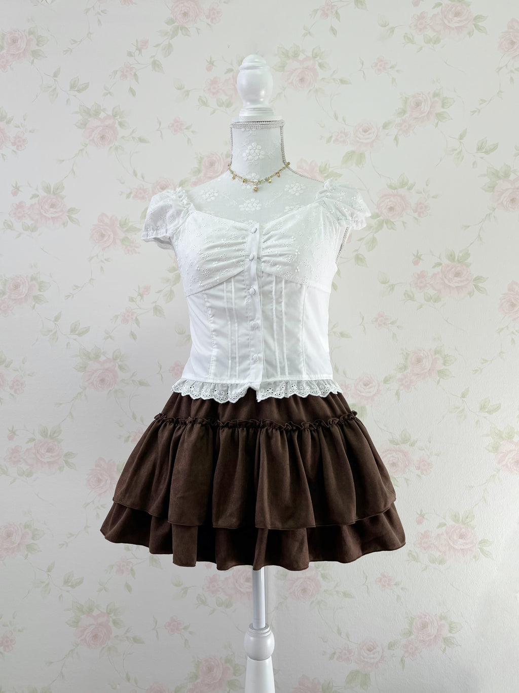 Suede Tiered Skirt (Brown)