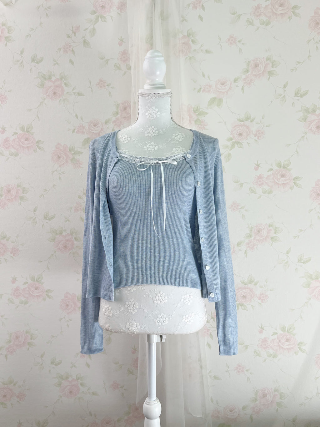 Lacy Cardigan Camisole Set (Angelic Blue)