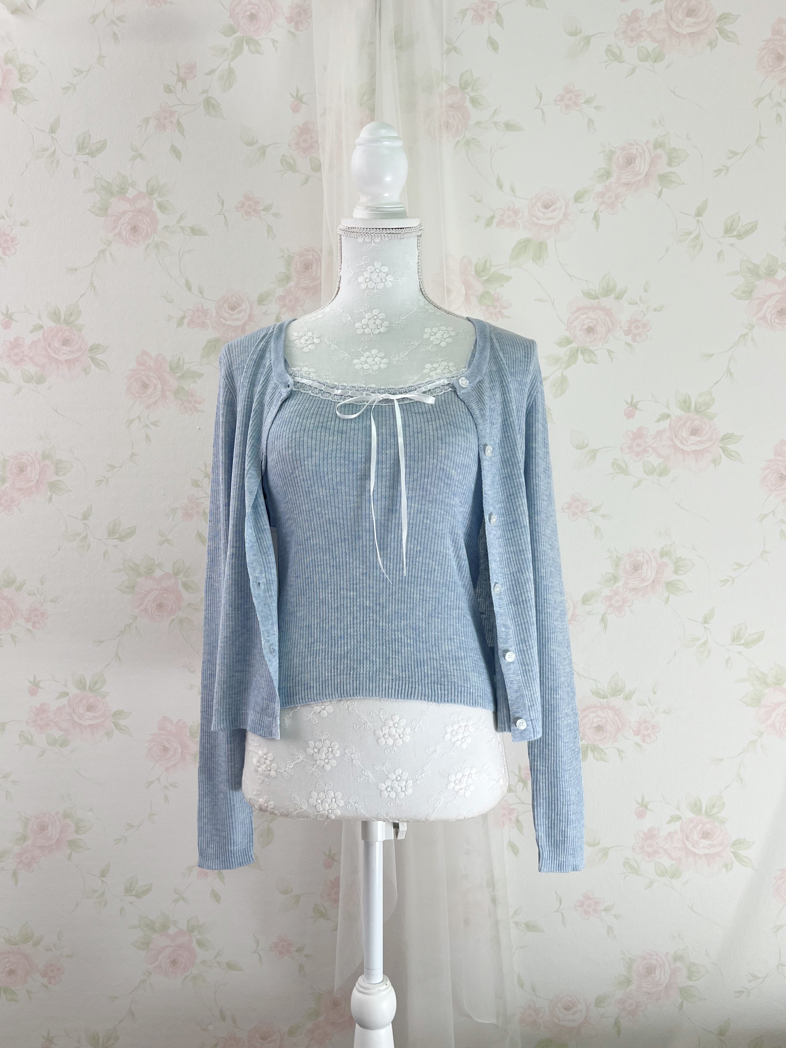 Lacy Cardigan Camisole Set (Angelic Blue)