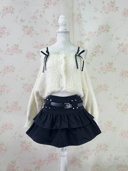 GRL Cotton Tiered Skirt With Belt (Black)