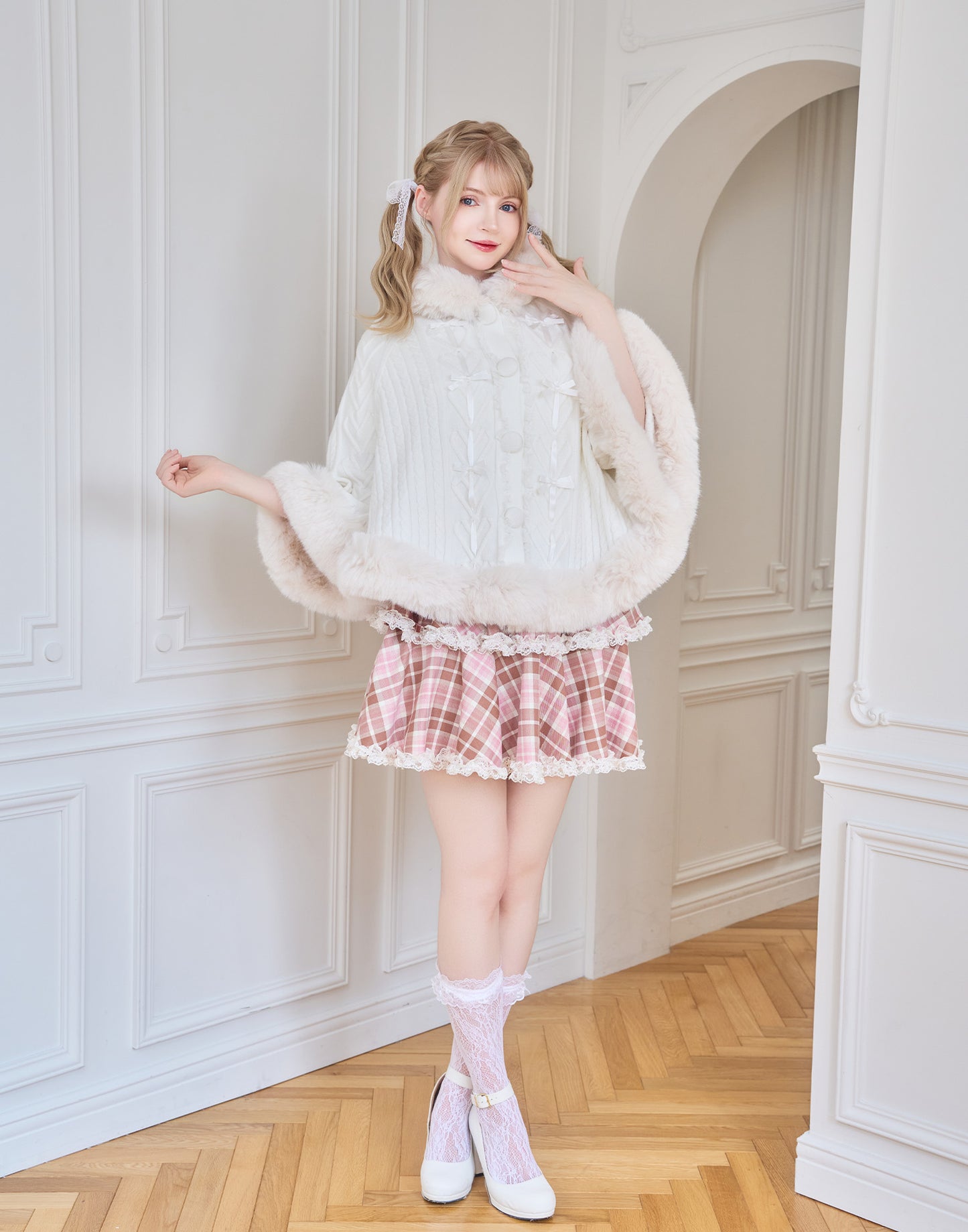 mellfy memory Fluffy Meringue Ribbon Poncho