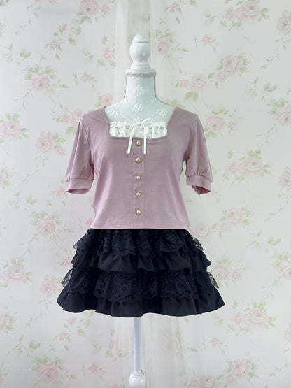 GRL Milkmaid Pearl Button Top (Pink)