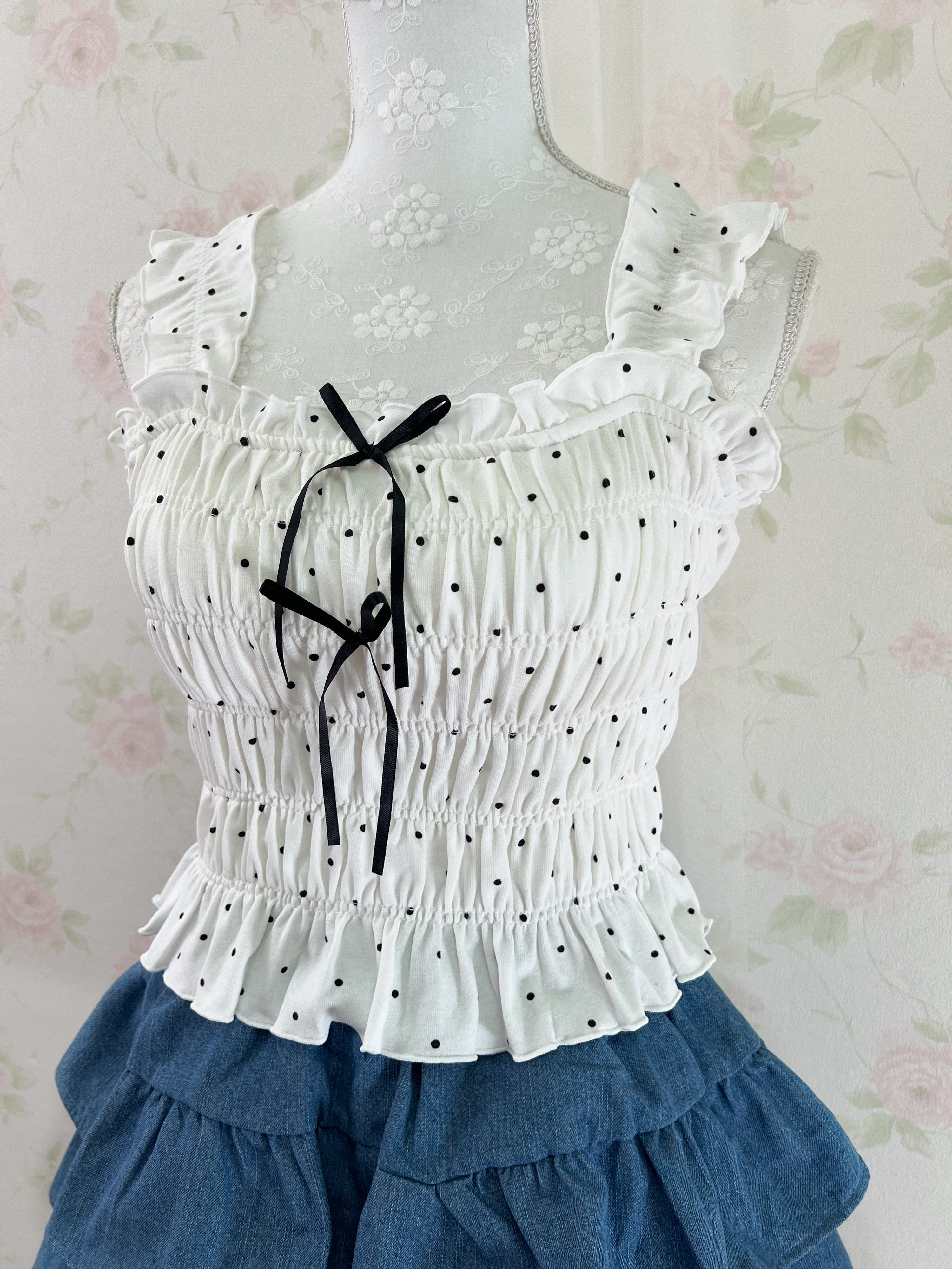 Olive des Olive Polka Dot Double Bow Top