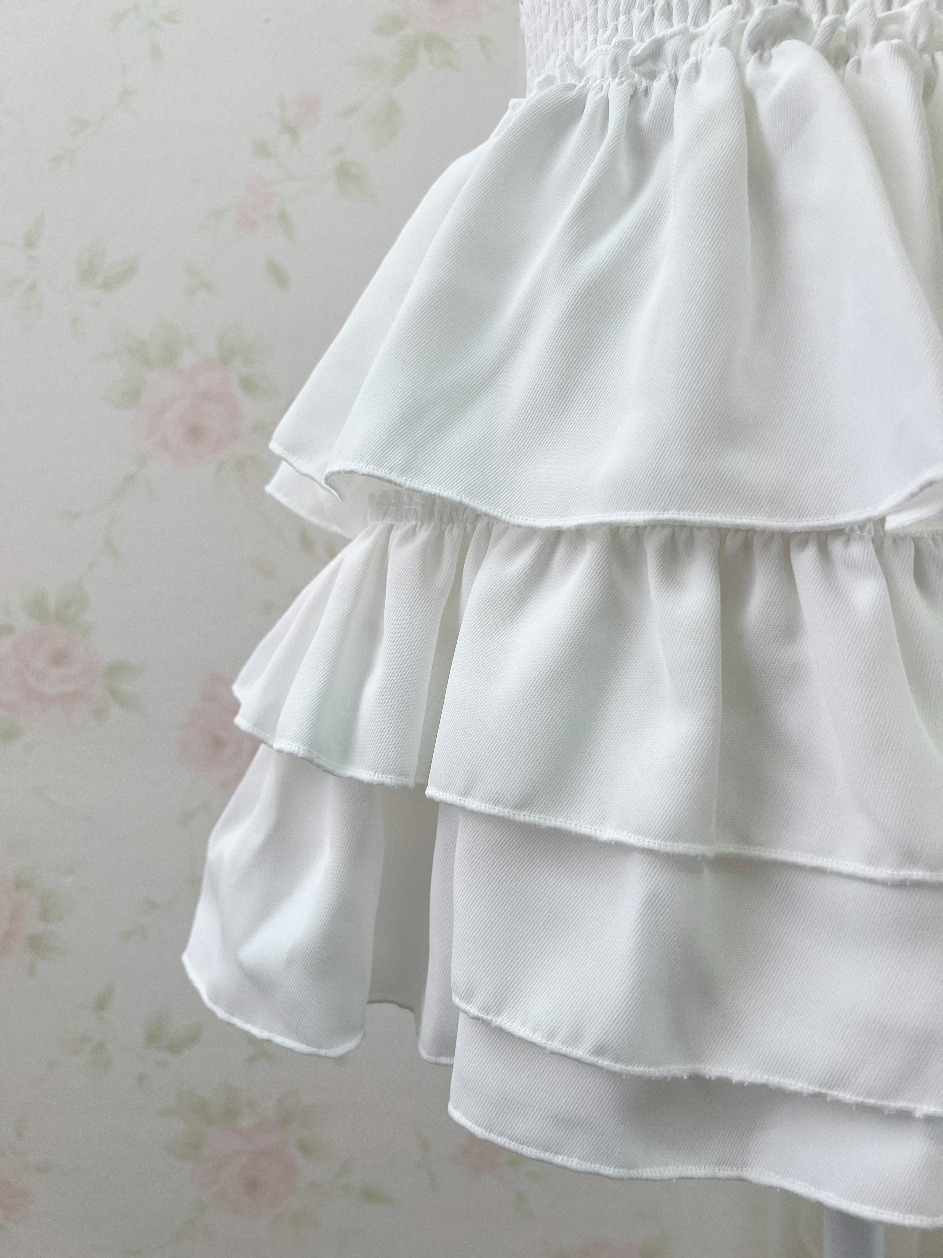 High Waist Tiered Skirt (White)
