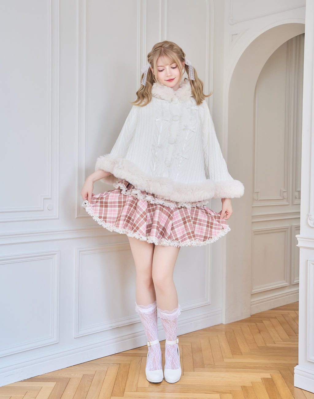 mellfy memory Fluffy Meringue Ribbon Poncho