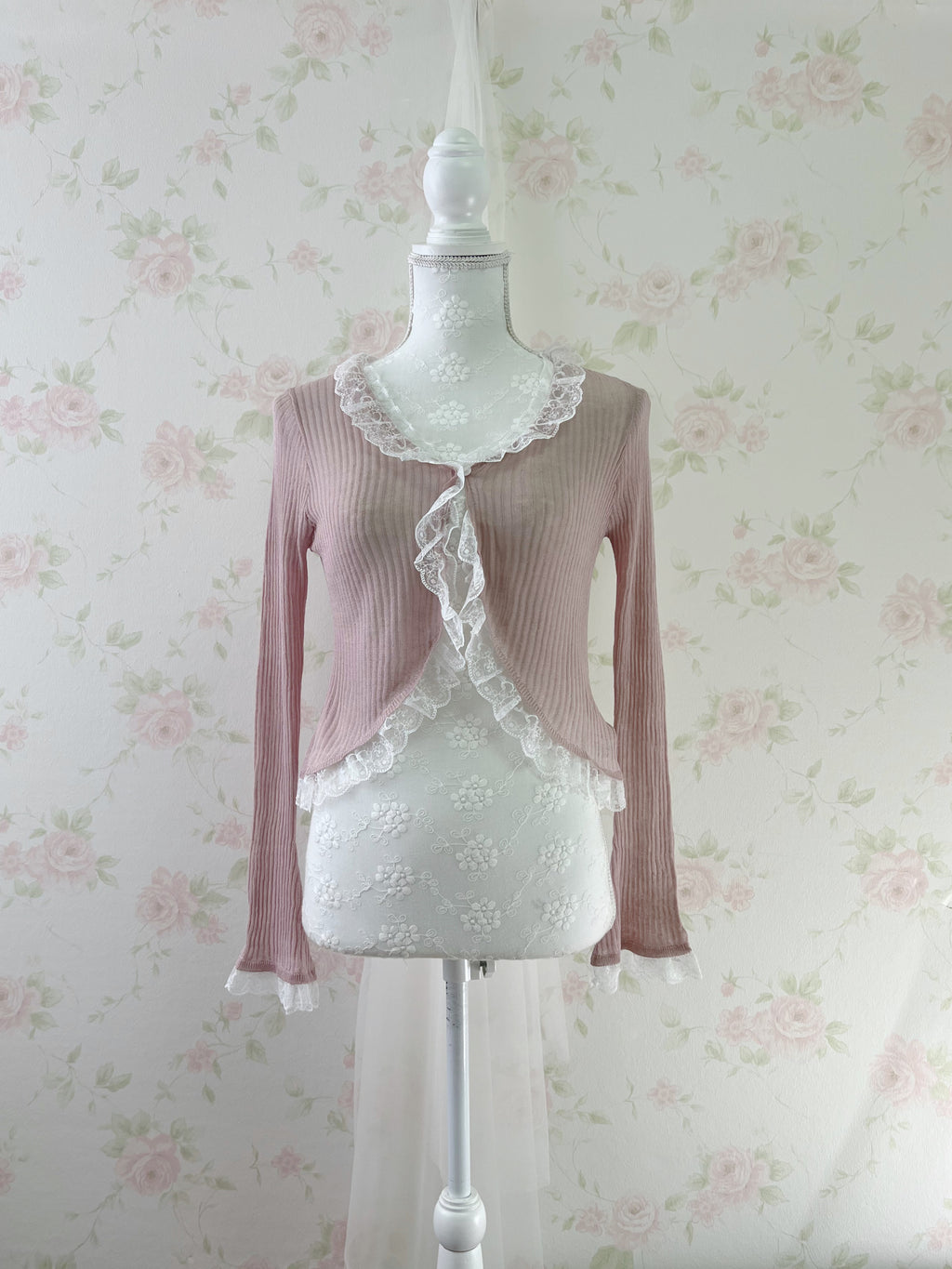 Lacy Lacy Princess Sleeve Cardigan (Pink)