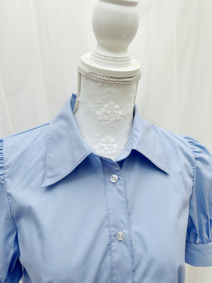 Peplum Puff Sleeved Blouse (Blue)