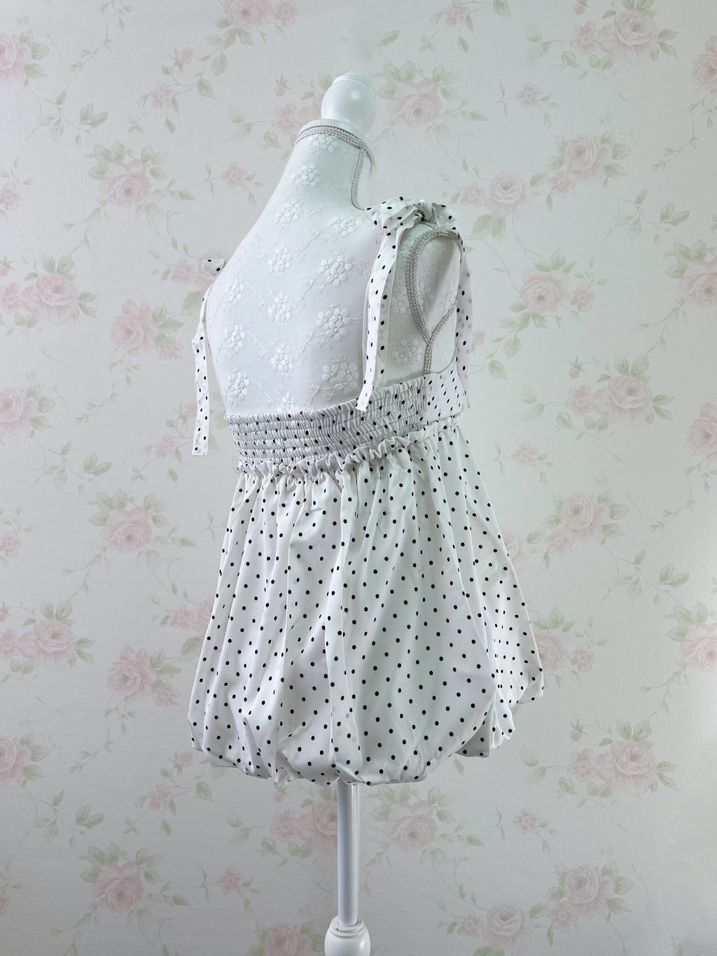 Polka Dot Balloon Camisole Top (White)