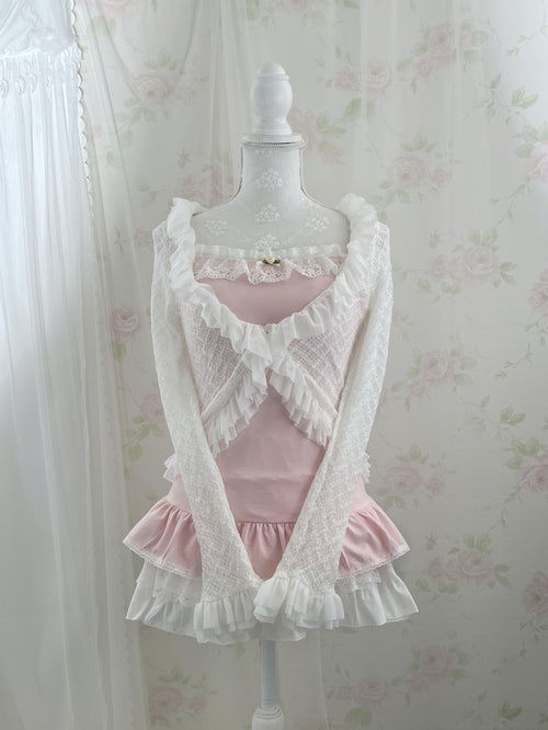 (Pre-order) passion room Frilled Cardigan (White)