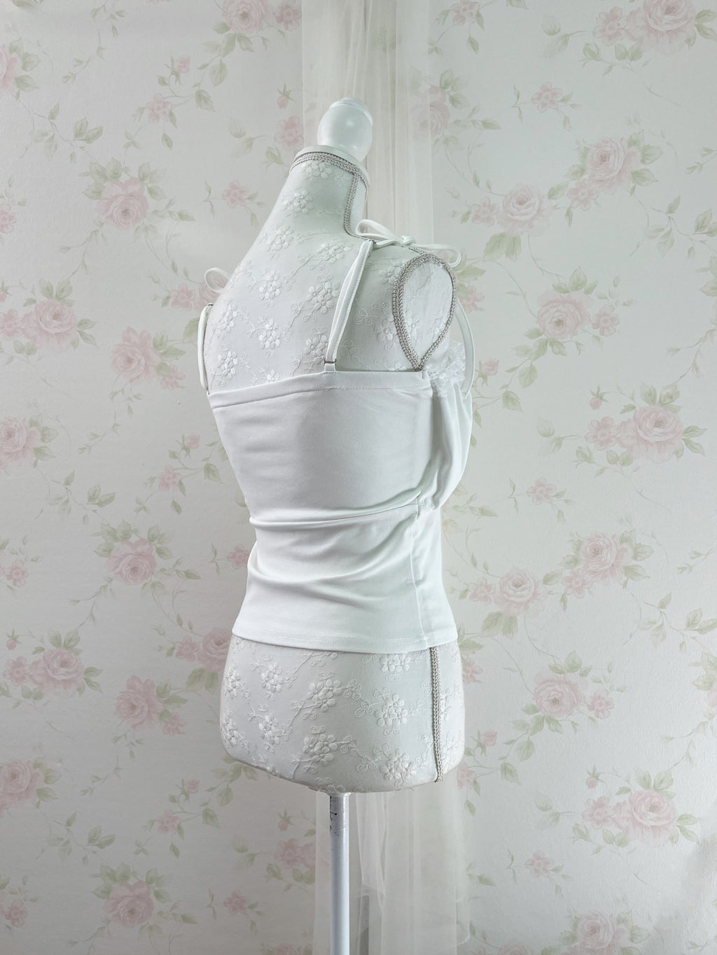 Dream Vision Gathered Petite Bow Camisole Top (White)