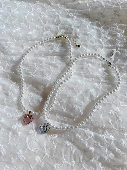 Sweet Prism Heart Pearl Necklace