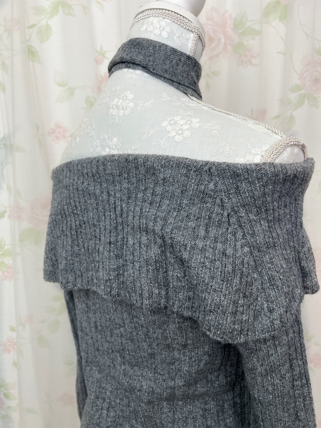 Off Shoulder Button Up Knit Top (Gray)