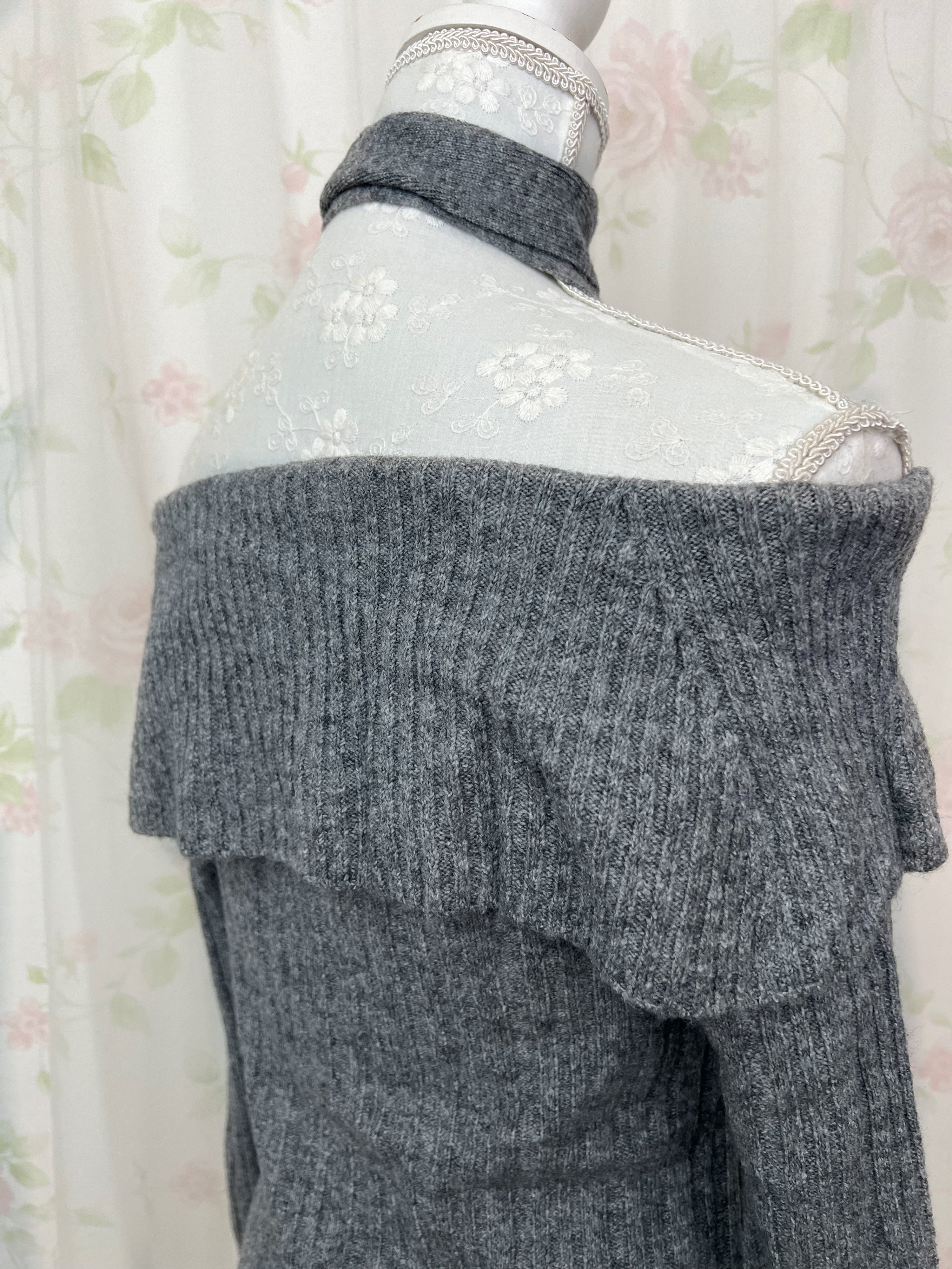 Off Shoulder Button Up Knit Top (Gray)