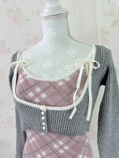 apres jour Short Knit Top & Camisole Set (Gray Pink)