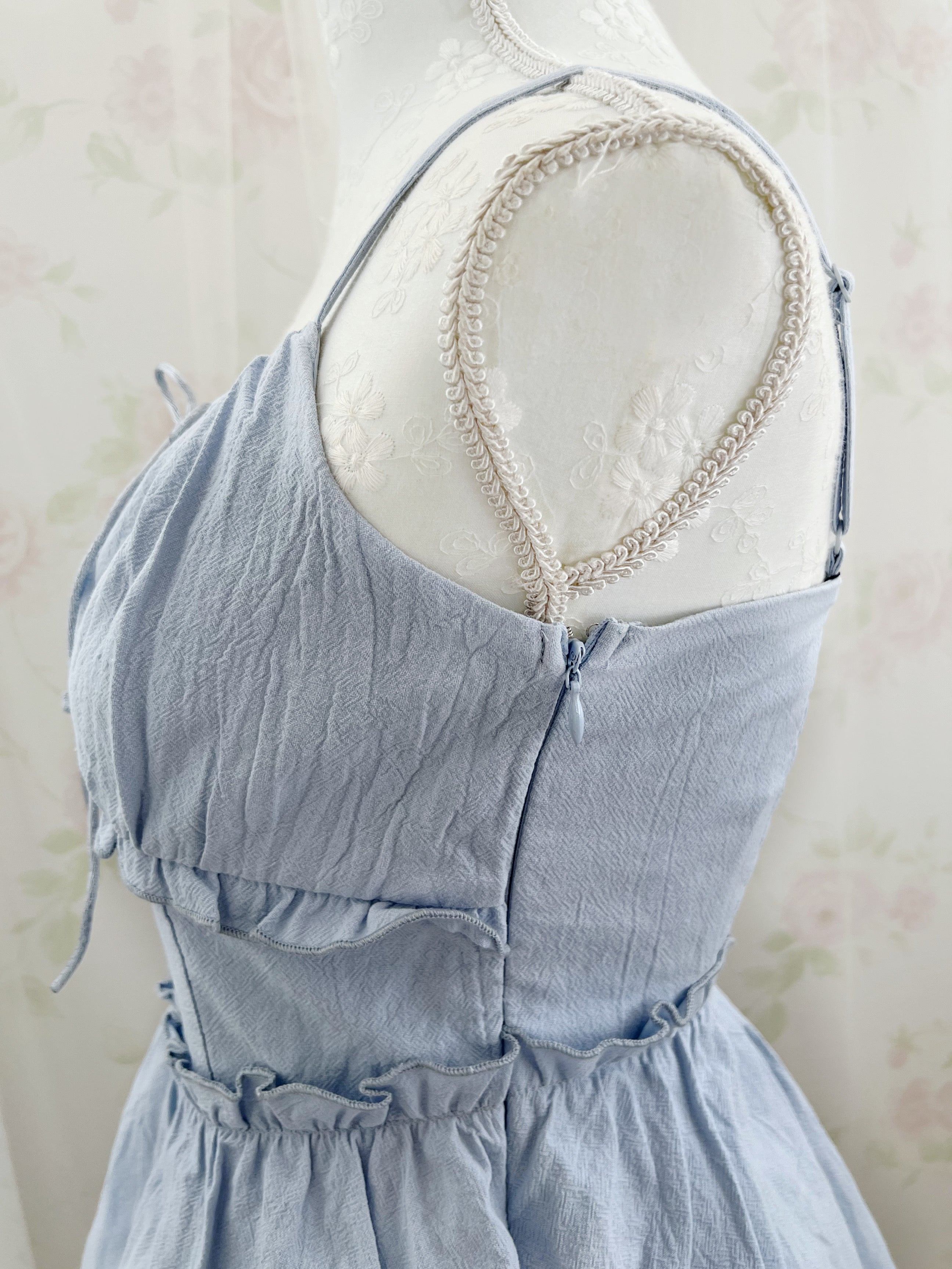 Layered Camisole Summer Cotton Dress (Blue)