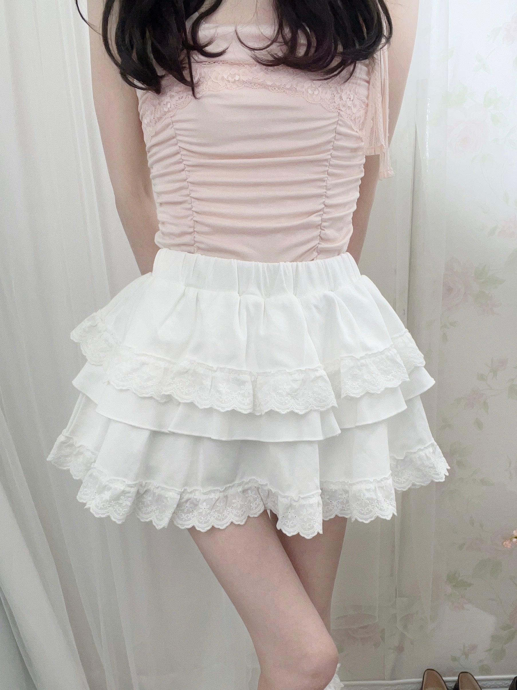 Cotton Lace Ruffled Tiered Skirt (White) – MultiPal Store