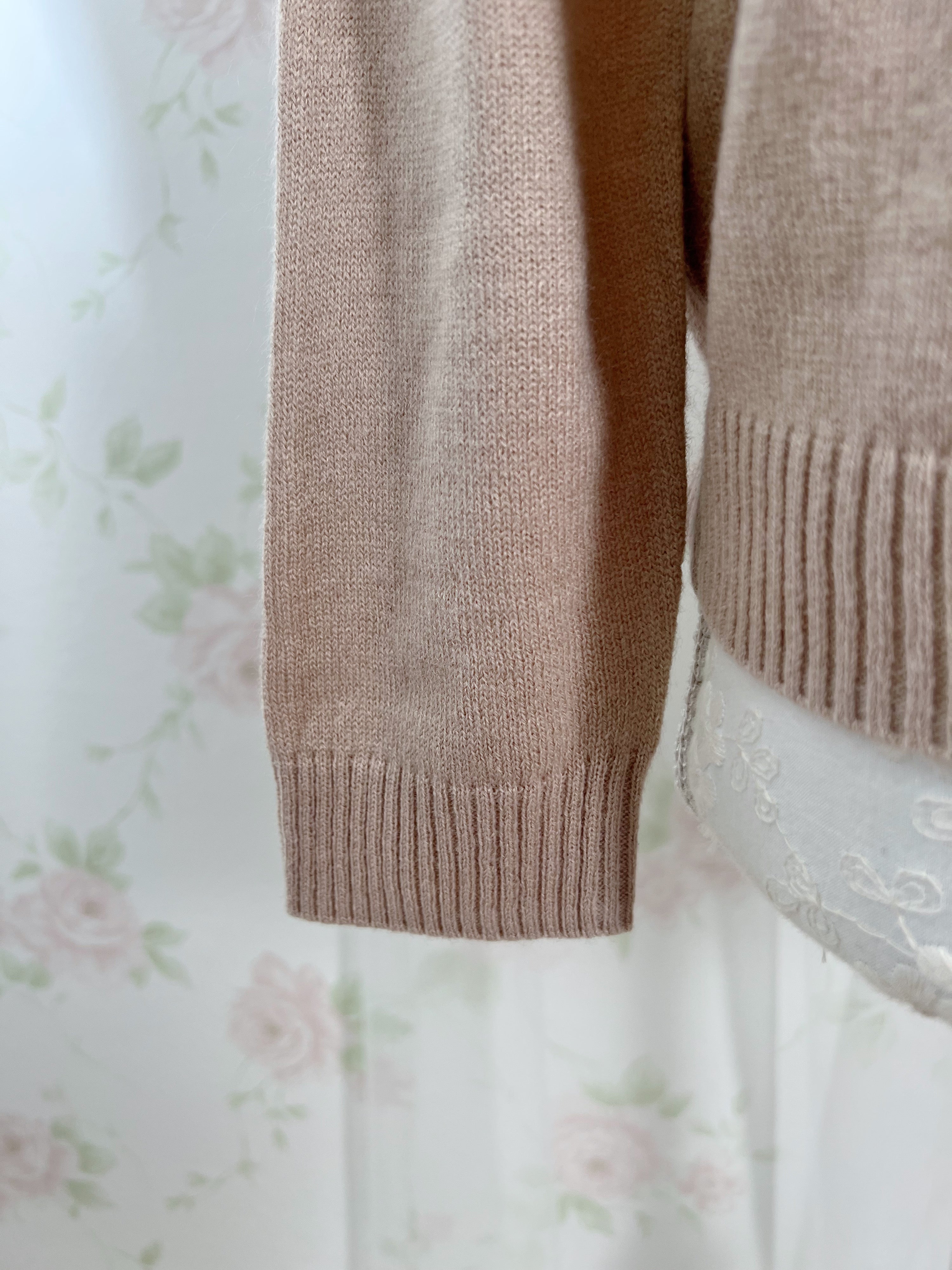 earth music & ecology Lace Collar Knit Top (Milk Tea)