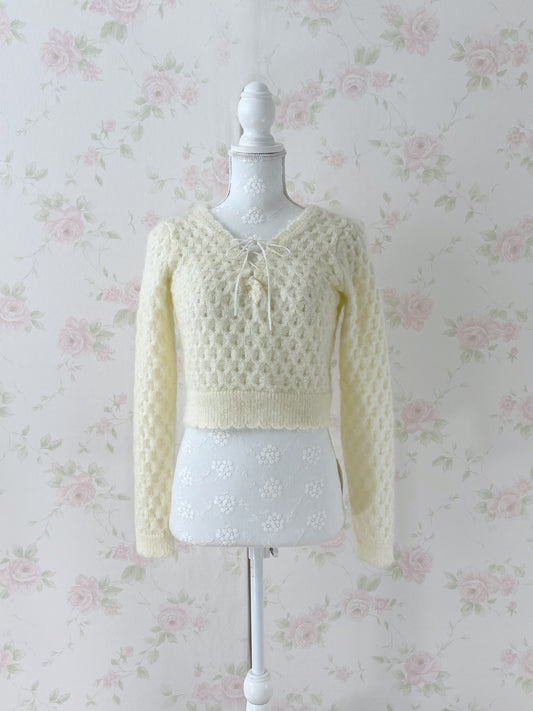 monLily Front Laced Up Sweater (Ivory)